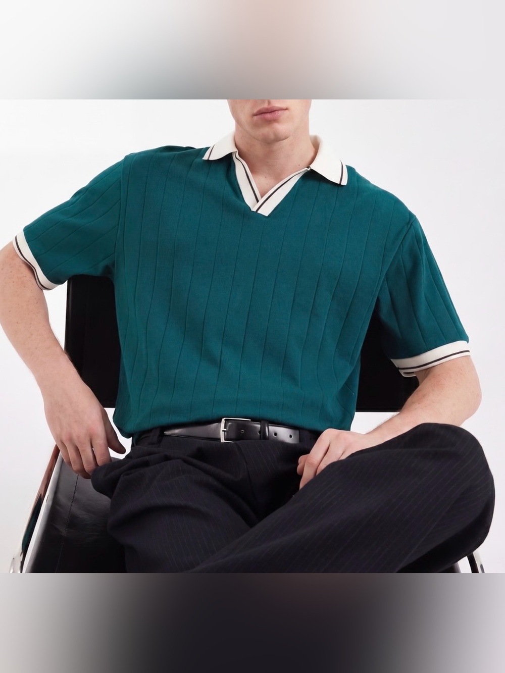 ASOS Teal Polo Short Sleeve Sweater with White Contrast Trim - Size M